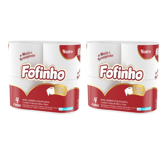 Kit 2 Pacotes de Papel higiênico Folha Dupla Fofinho com 4 rolos de 30 metros - e - dona