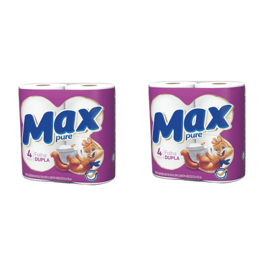 Kit 2 Pacotes de Papel Higiênico Folha Dupla Max Pure com 4 rolos de 30 metros - e - dona