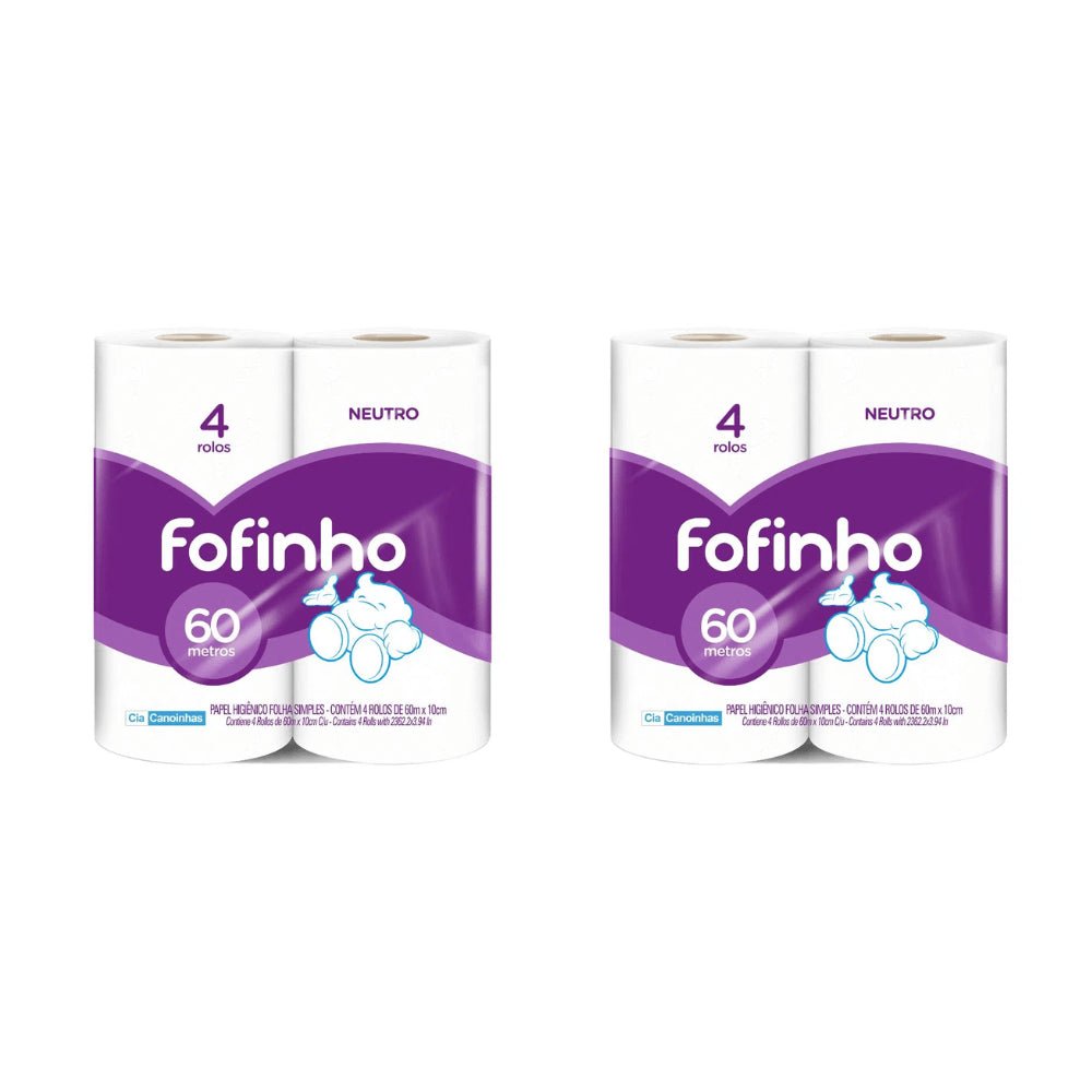 Kit 2 Pacotes de Papel Higiênico Folha Simples Fofinho Pacote com 4 Rolos de 60 Metros - e - dona