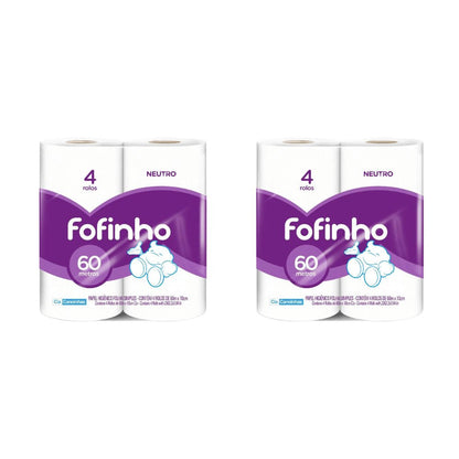 Kit 2 Pacotes de Papel Higiênico Folha Simples Fofinho Pacote com 4 Rolos de 60 Metros - e - dona