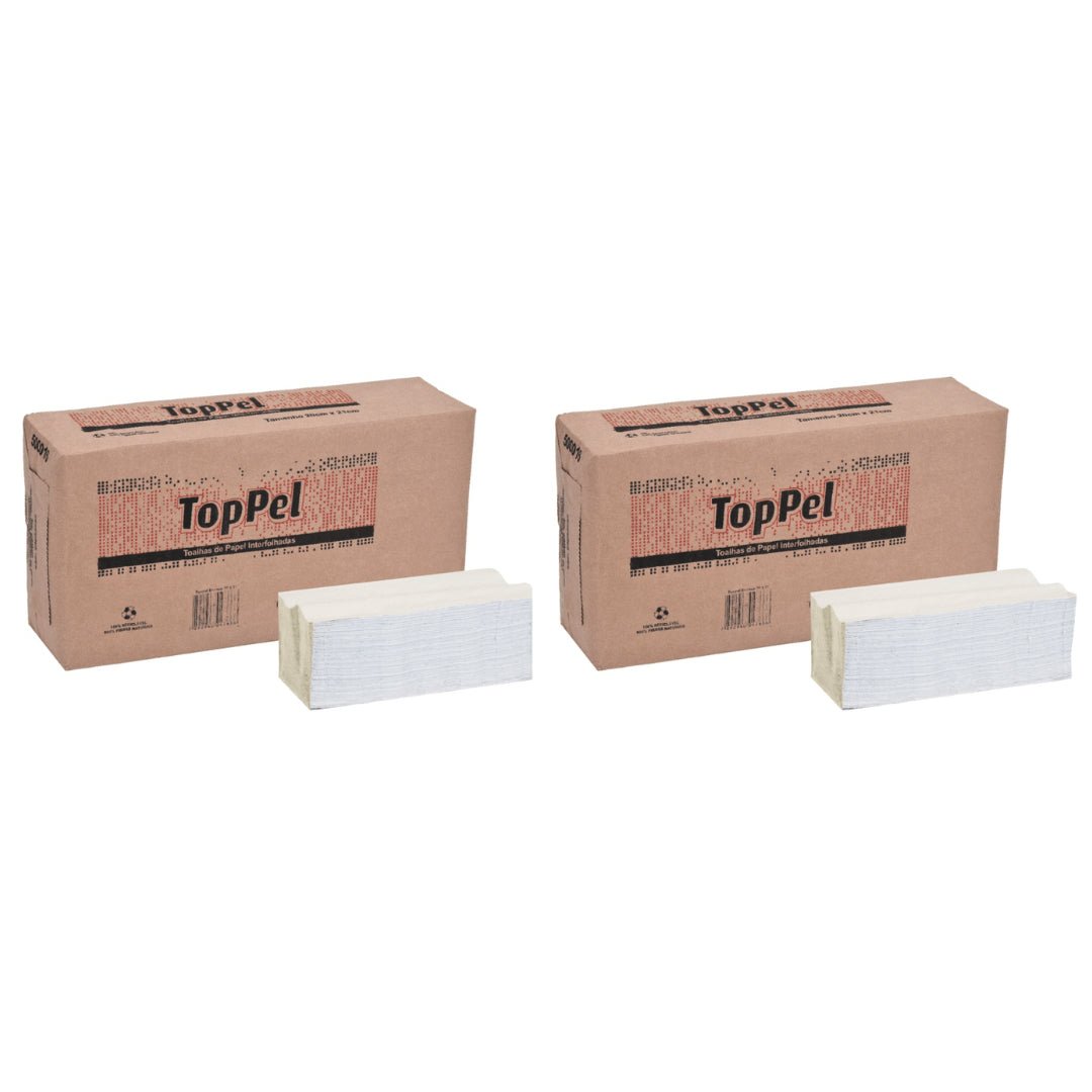 Kit 2 Pacotes de Papel Interfolha Branco 20x21cm 2 dobras folha simples 28g Toppel - e - dona