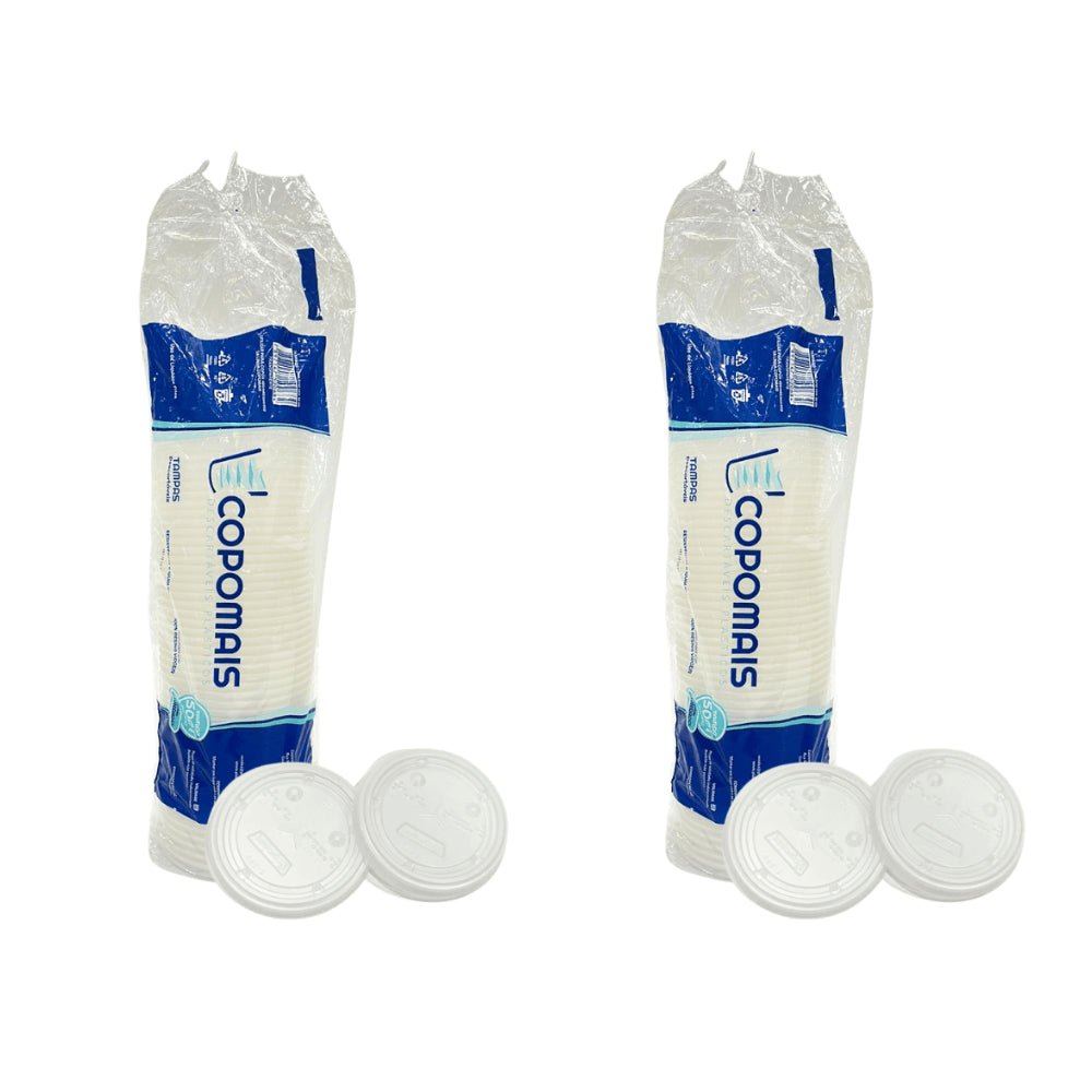 Kit 2 Pacotes de Tampa para Pote 200ml e Copos 400/500/550ml transparente Copomais com 50 unidades - e - dona