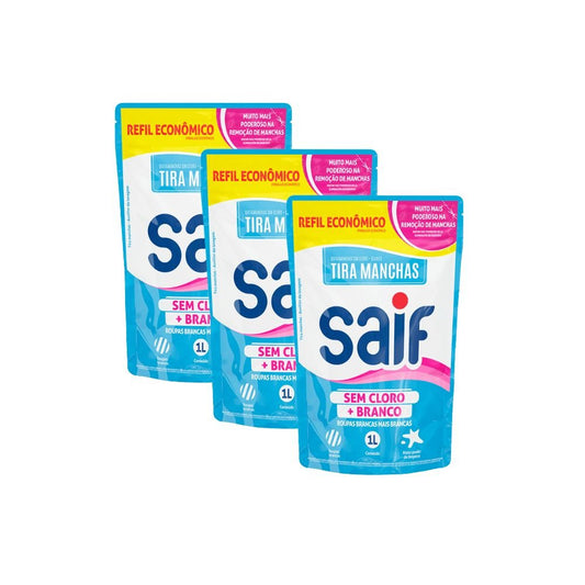 Kit 3 Alvejantes 1 Litro Mais Branco Refil Saif - e - dona