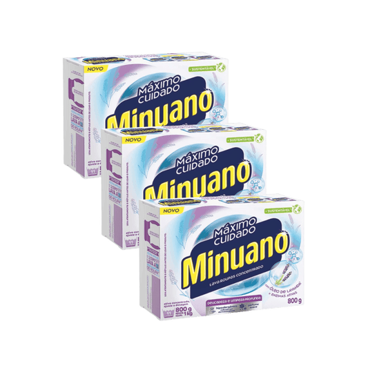 Kit 3 Caixas Sabão em Pó Minuano Máximo Cuidado 800g - e - dona