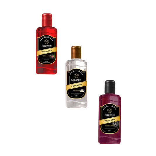 Kit 3 Limpadores 120ml Cada – Chá Branco + Orquídea Negra + Cereja e Avelã Senamax - e - dona