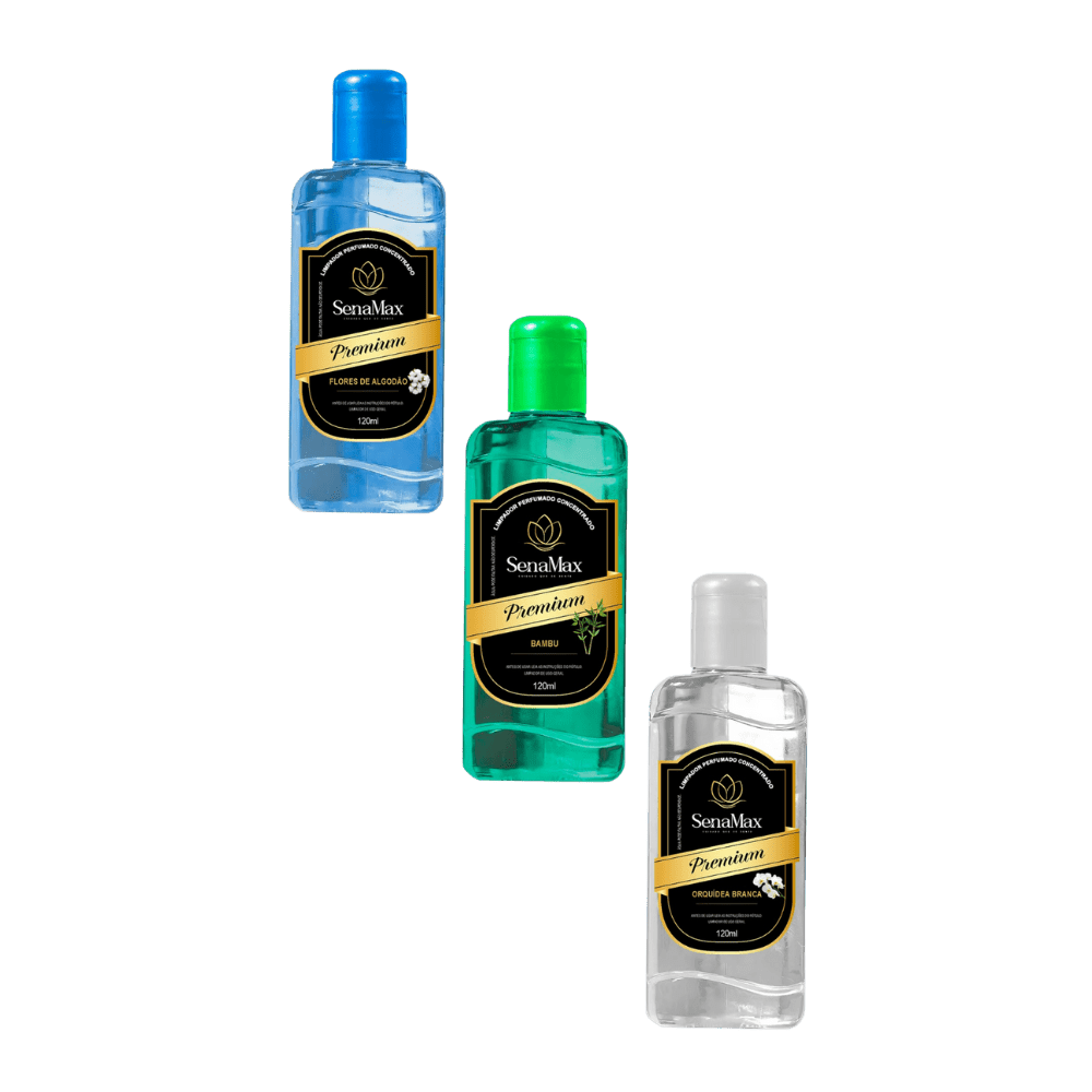 Kit 3 Limpadores 120ml Cada – Orquídea Branca + Bambu + Flores de Algodão Senamax - e - dona