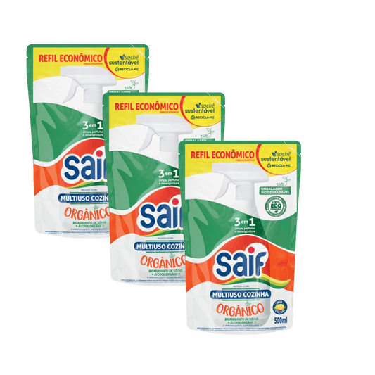 Kit 3 Multiusos 500ml Saif Cozinha Orgânico Bicarbonato + Álcool Orgânico - e - dona