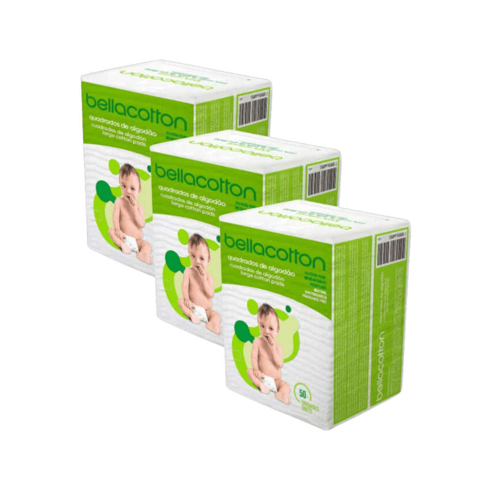 Kit 3 Pacotes Algodão Quadrado BellaContton Baby Com 50 Unidades Cada - e - dona