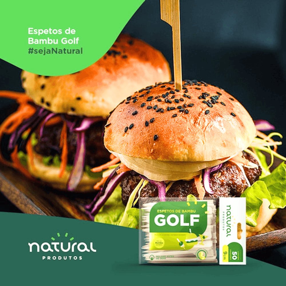 Kit 3 Pacotes de Espeto de bambu Golf 9cm Natural com 50 unidades Ideal para lanches e Petiscos - e - dona