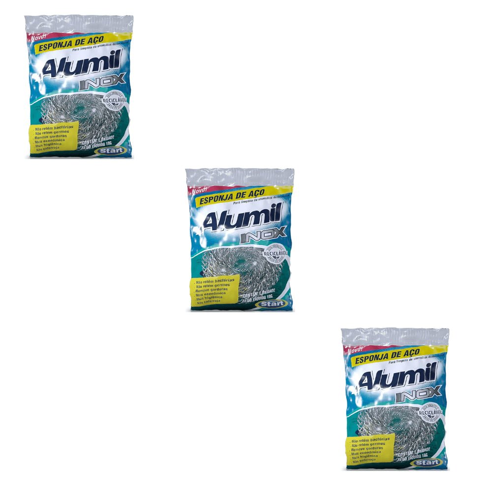 Kit 3 Pacotes de Esponja de Aço Alumil Inox Start 1 unidade - e - dona