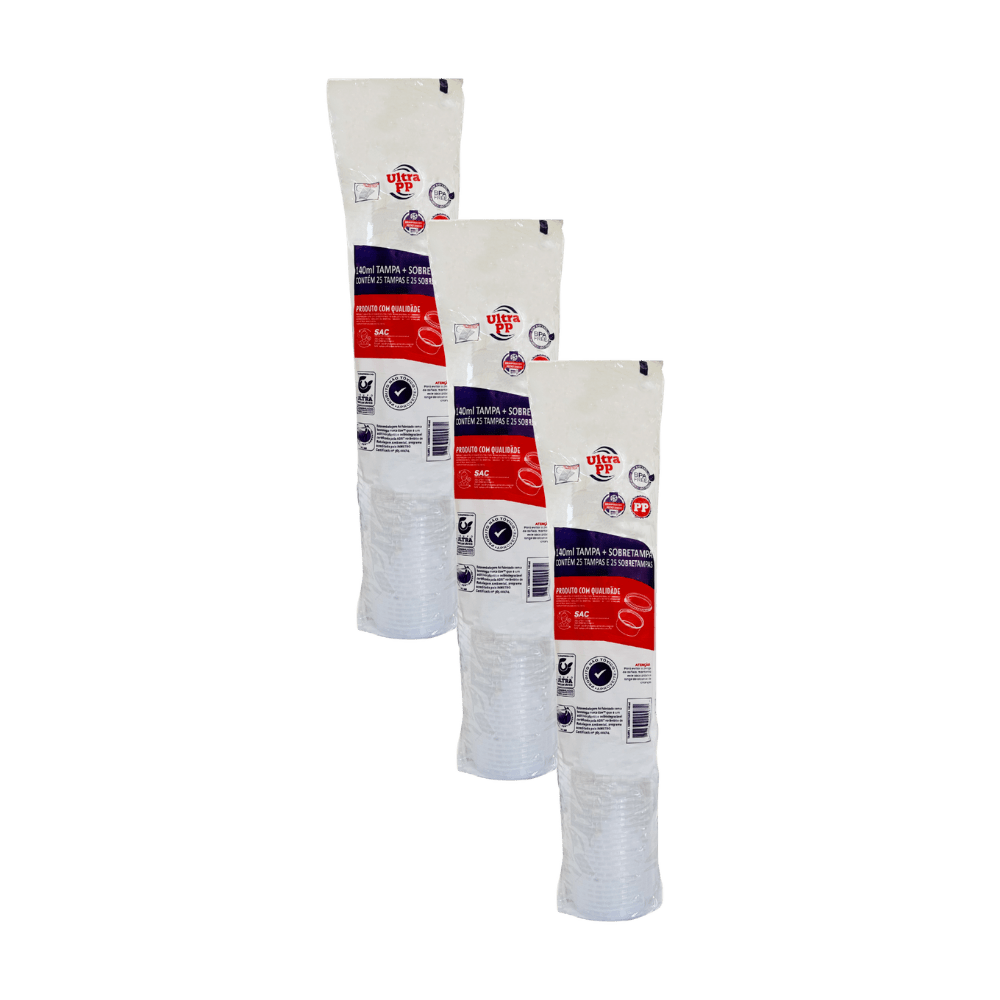 Kit 3 Pacotes de Potes de 140ml com tampa PP transparente Ultratherm Replast com 25 unidades - e - dona