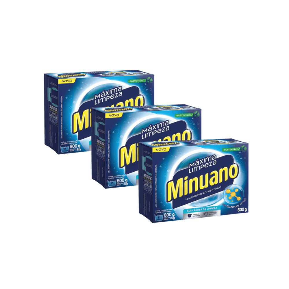 Kit 3 Pacotes de Sabão em Pó Minuano Limpeza Total 800g - e - dona