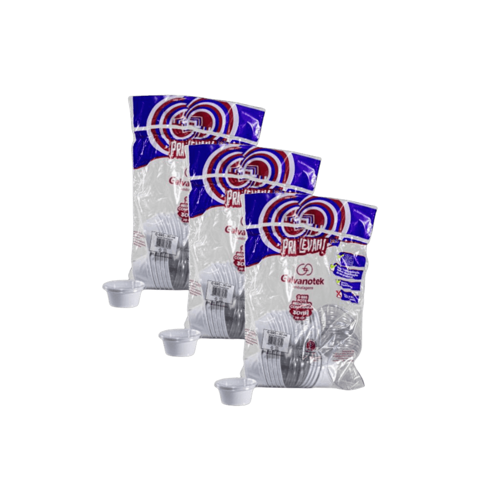 Kit 3 Pacotes Embalagem de Molho 30ml C/ Tampa G695SF Branco C/ 20 Unidades Galvanotek - e - dona