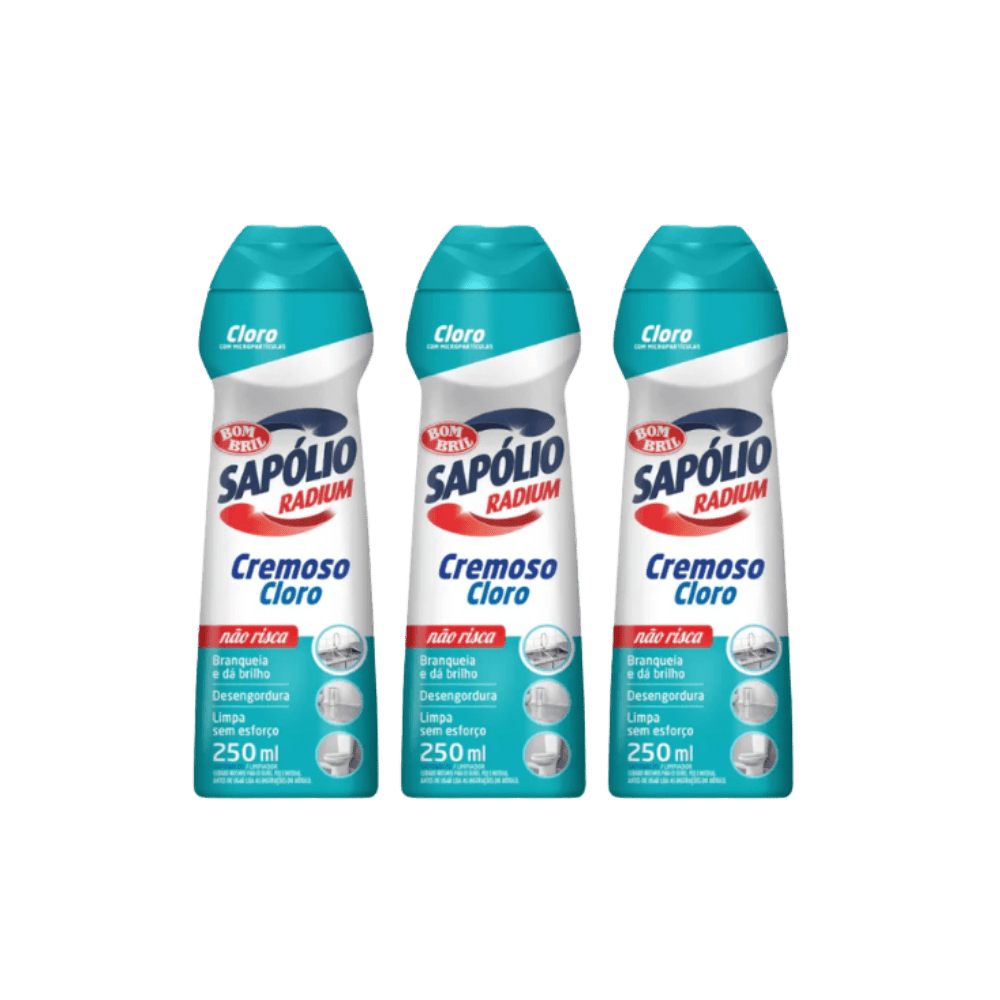 Kit 3 Saponáceo Cremoso com Cloro Sapólio 250ml Cada - e - dona