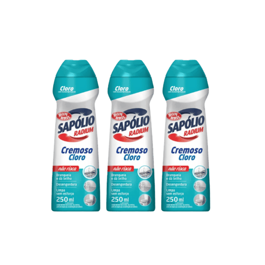 Kit 3 Saponáceo Cremoso com Cloro Sapólio 250ml Cada - e - dona