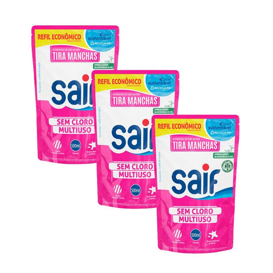 Kit 3 Unidades Alvejante S/ Cloro Refil 500ml Saif - e - dona