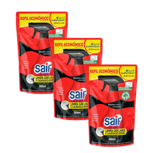 Kit 3 Unidades Limpa Grelha e Churrasqueira Refil 300ml Refil Saif - e - dona