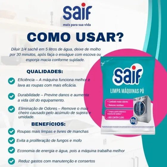 Kit 3 Unidades Limpa Máquinas Pó 80g Saif - e - dona