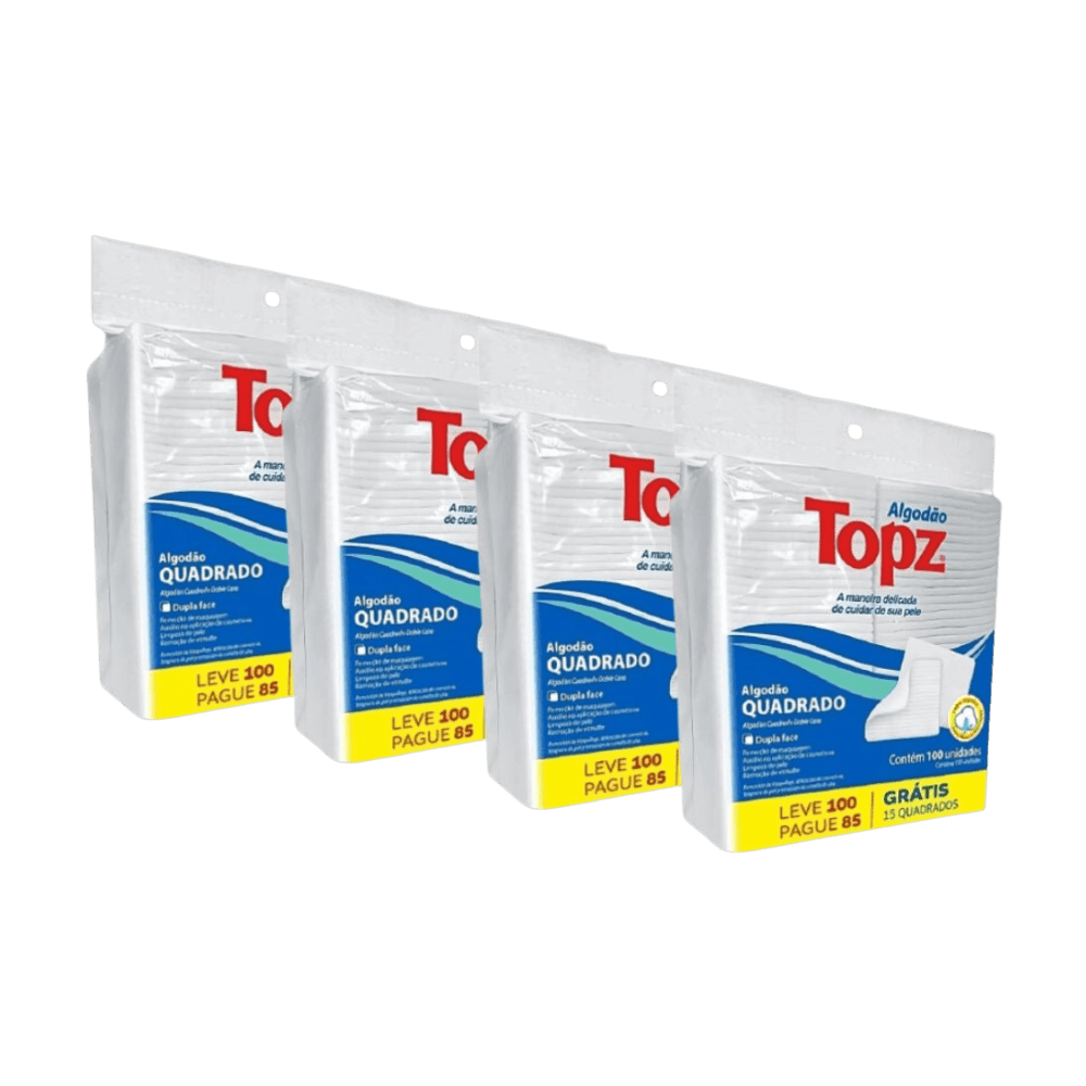 Kit 4 Pacotes de Algodão Quadrado Fileira Dupla c/ 100 Unidades Cada - e - dona