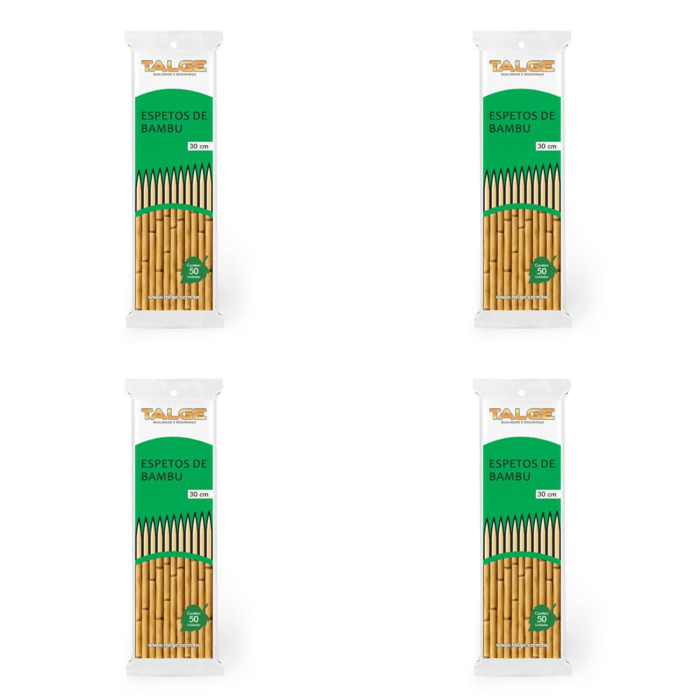 Kit 4 Pacotes de Espeto para churrasco Bambu 30cm Talge com 50 unidades - e - dona