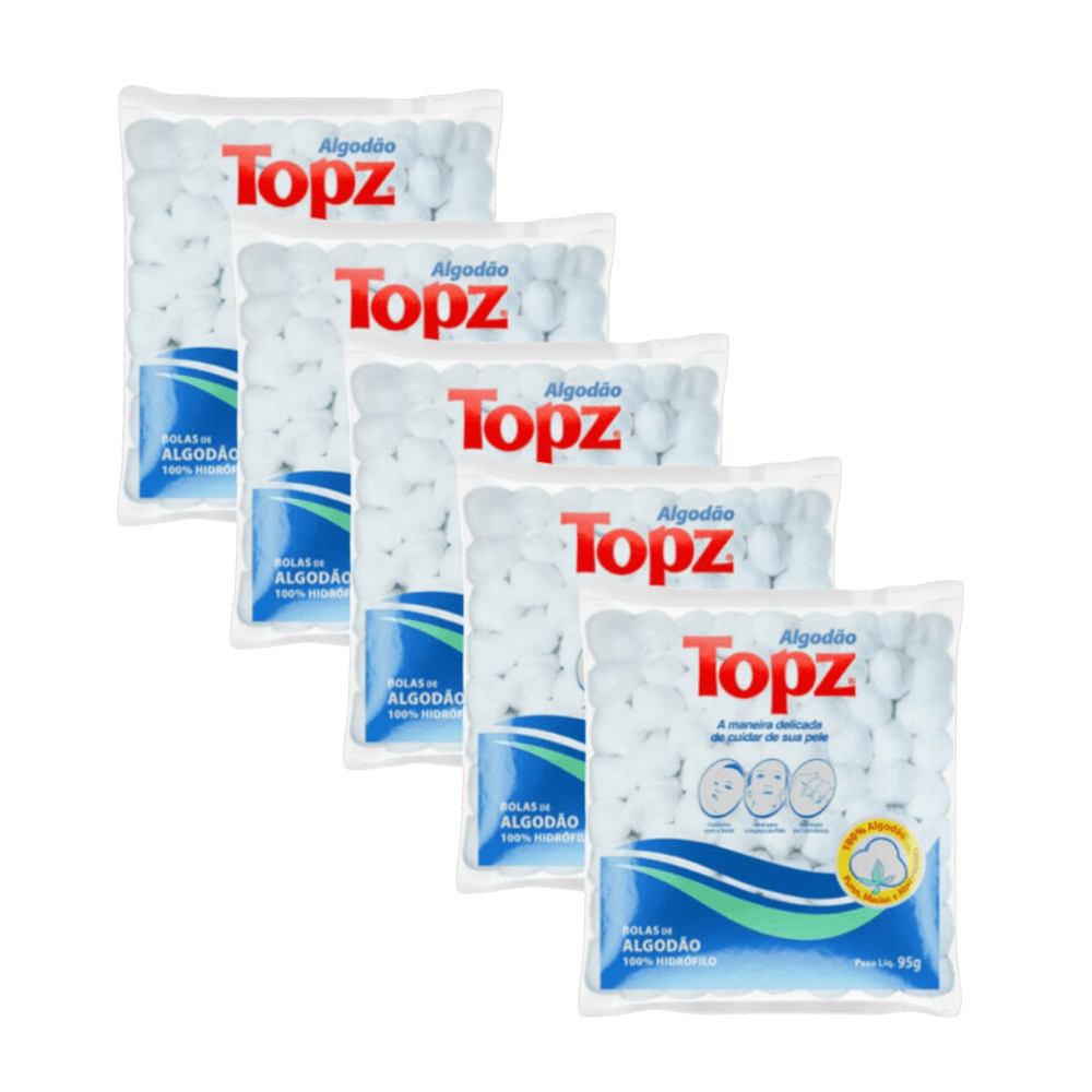 Kit 5 Pacotes de Algodão Bolinha 96g Topz - e - dona