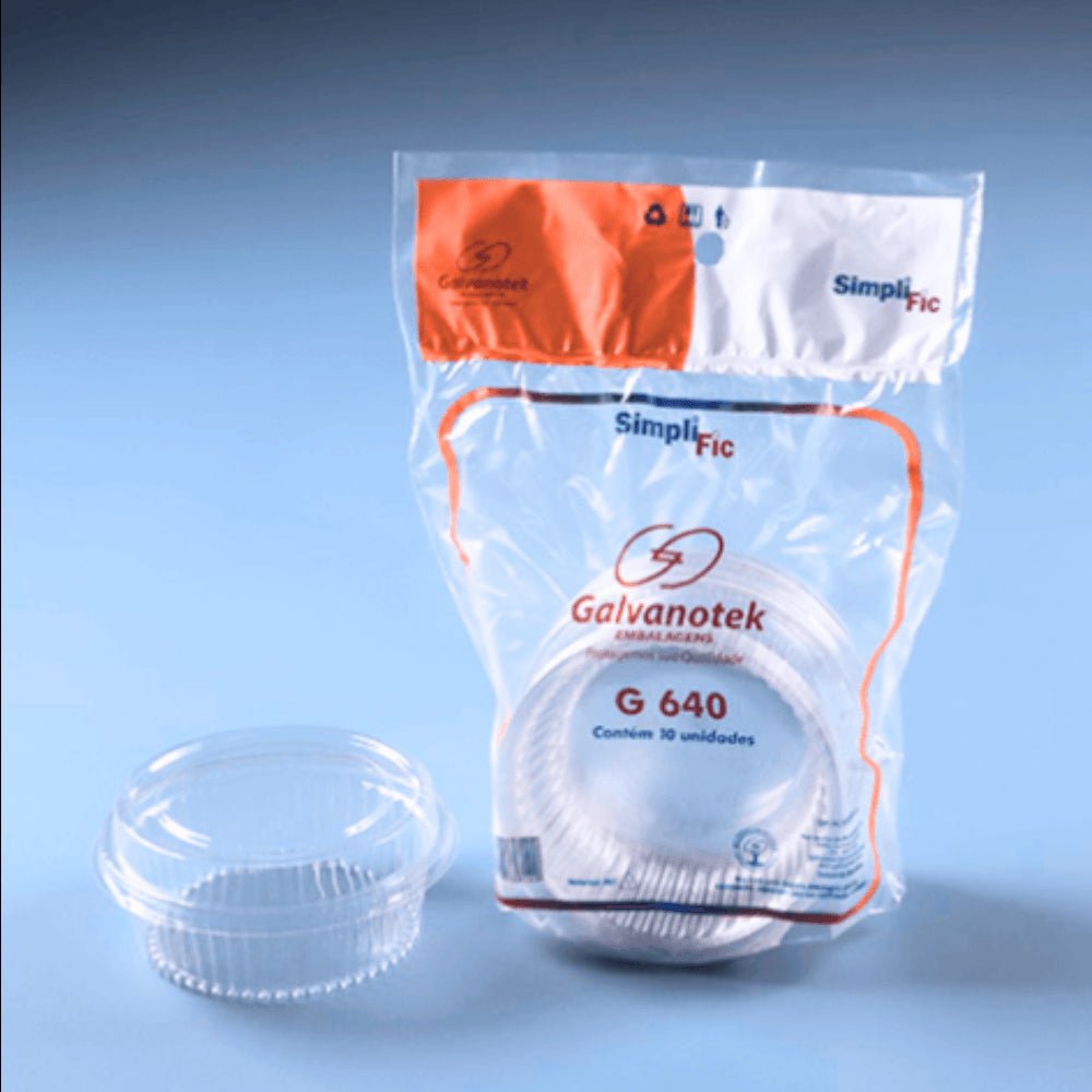 Kit 5 Pacotes de Embalagem de Doce C/ Tampa Redonda 170ml G640SF Transparente C/ 10 Unidades Galvanotek - e - dona