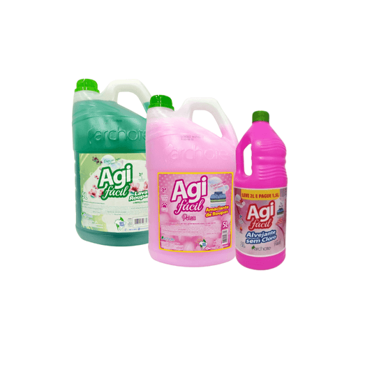 Kit Agi Facil - Lava Roupas 5 Litros+Amaciante de Roupas 5 Litros+Alvejante Sem Cloro 2 Litros - e - dona