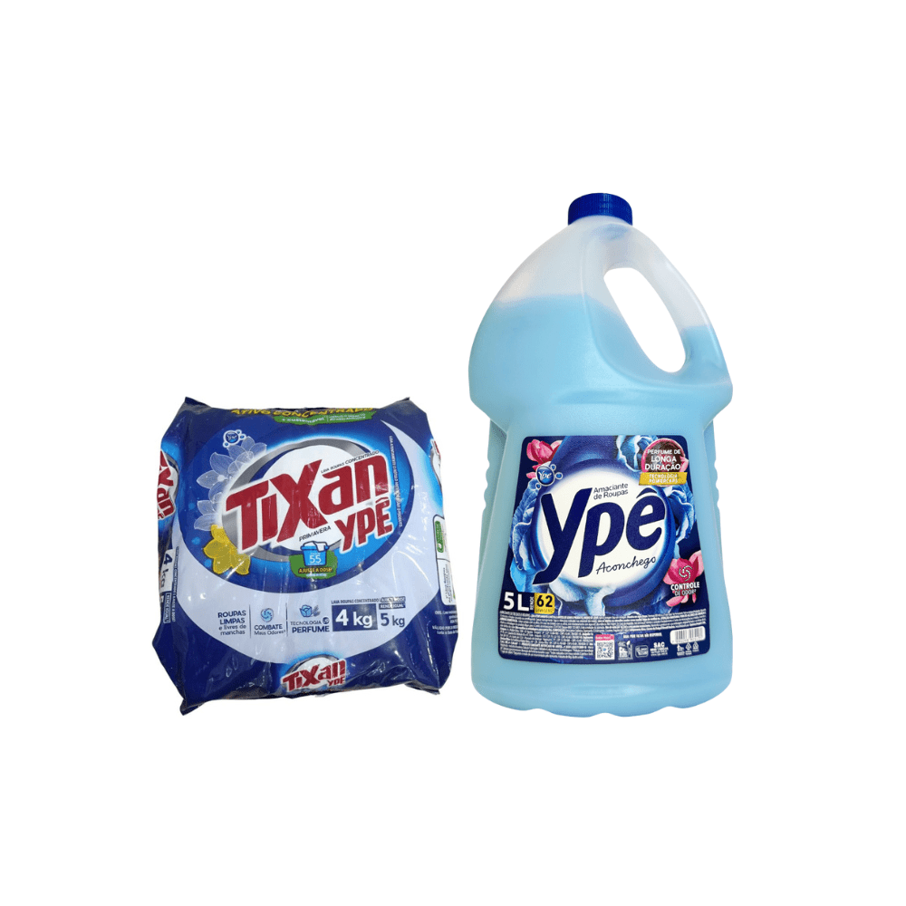 Kit Amaciante 5L Ypê Aconchego + Sabão em Pó 4kg Tixan Primavera - e - dona