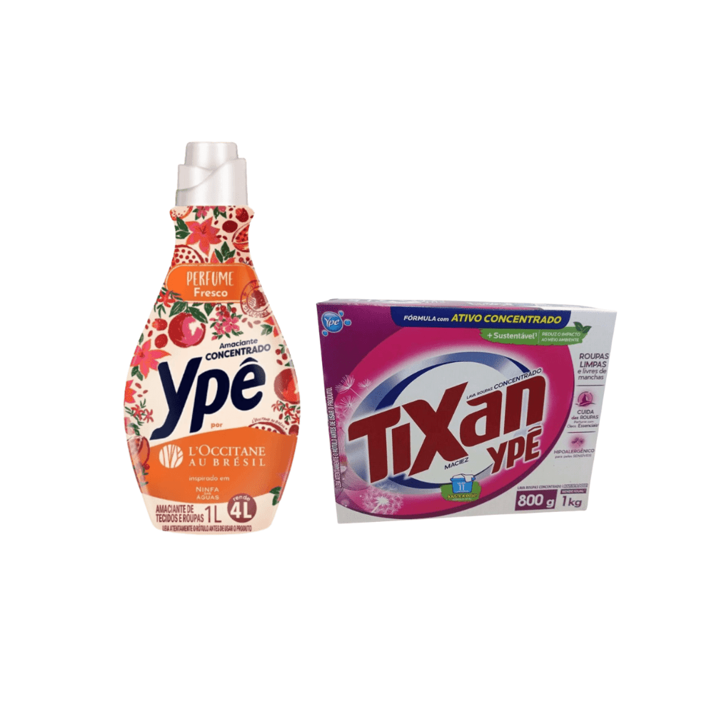 Kit Amaciante Ypê Concentrado Ninfa das Águas 1L + Sabão em Pó Tixan Ypê Maciez 800g - e - dona