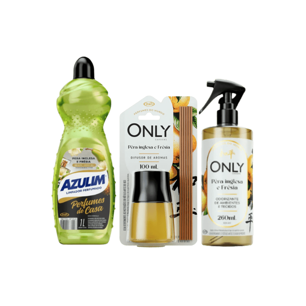Kit Azulim – Limpador 1L + Difusor 100ml + Odorizador 260ml – Pera Inglesa com Frésia - e - dona