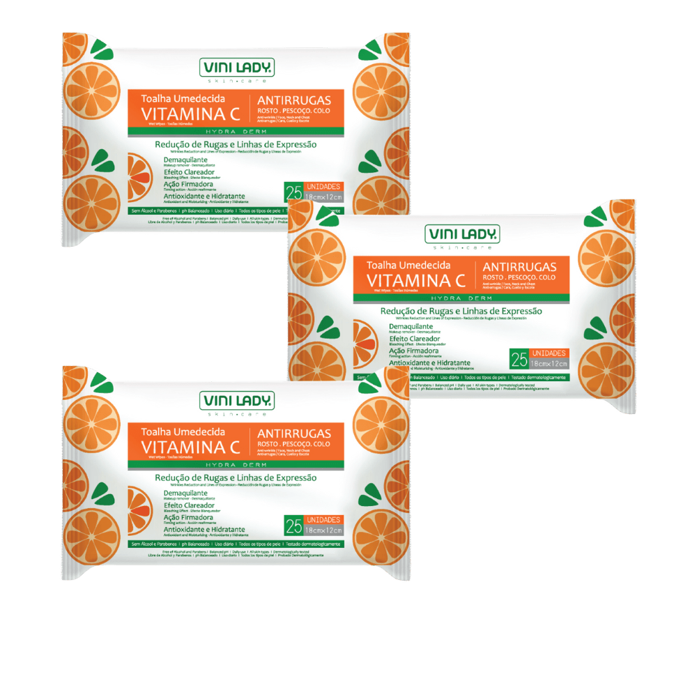 KIT C/3 TOALHA UMEDECIDA VITAMINA C VINI - e - dona