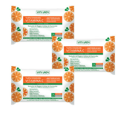 KIT C/3 TOALHA UMEDECIDA VITAMINA C VINI - e - dona