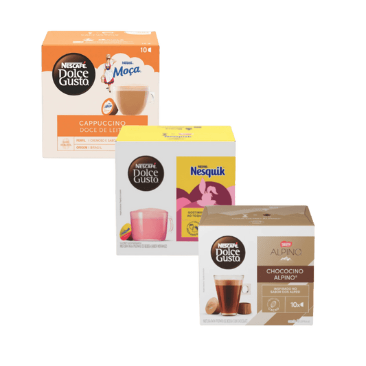 Kit Cápsulas Dolce Gusto Nesquik + Chococino + Moça Doce de Leite - e - dona