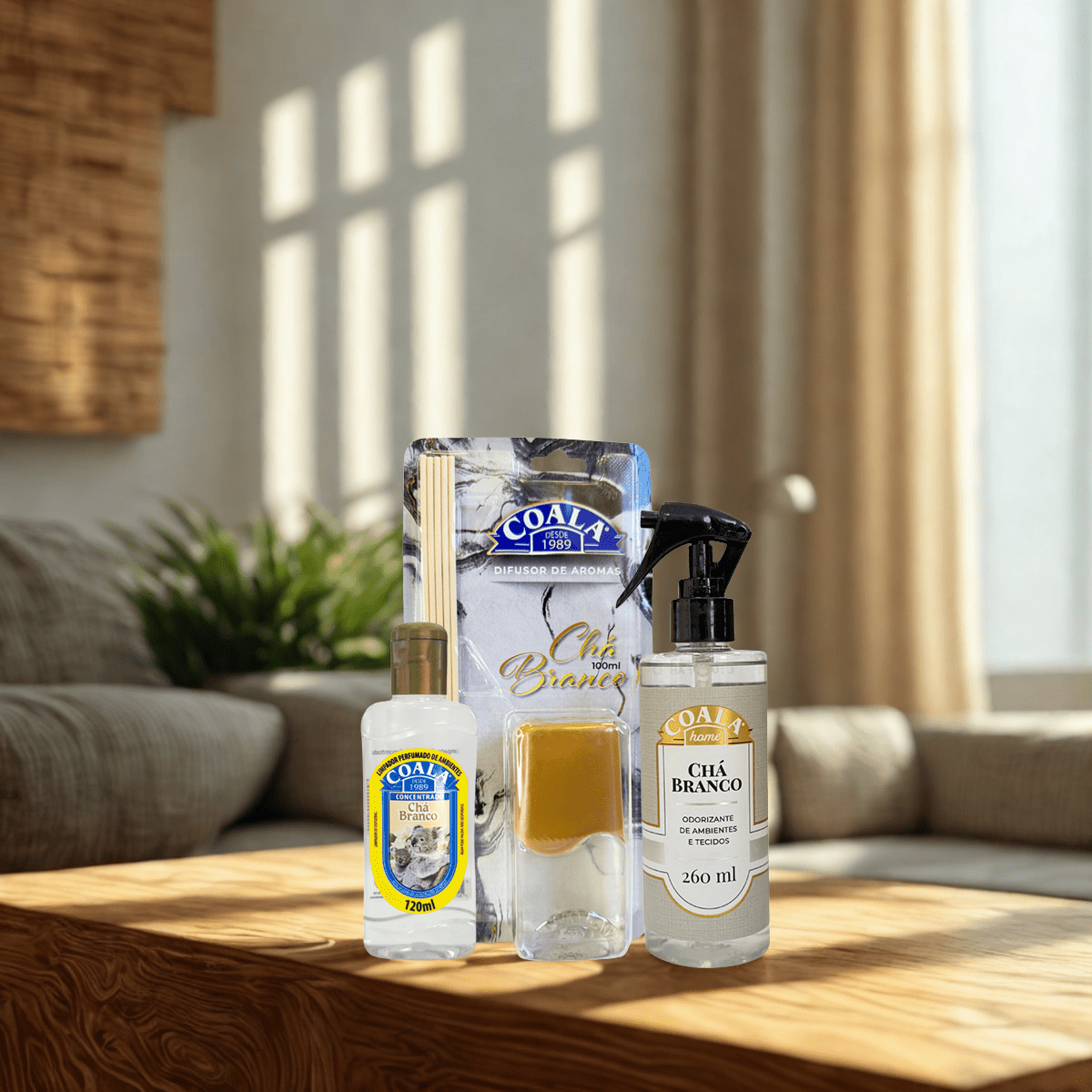 Kit Chá Branco Coala Essência 120ml + Difusor 100ml + Odorizador Spray 260ml - e - dona