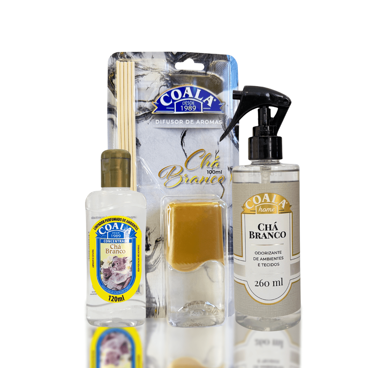 Kit Chá Branco Coala Essência 120ml + Difusor 100ml + Odorizador Spray 260ml - e - dona