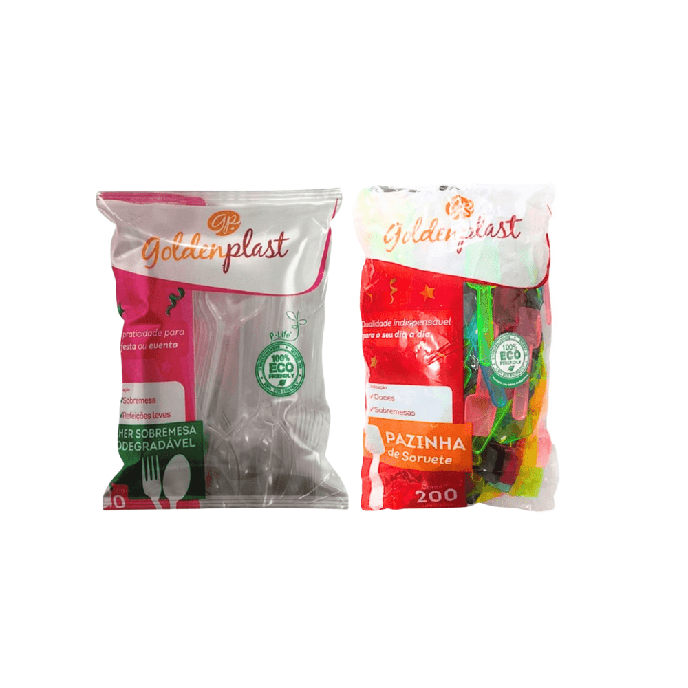 Kit Colher de Sobremesa Transparente 50 Unidades + Pazinha de Sorvete Goldenplast - e - dona