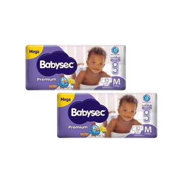 Kit com 2 Pacotes de Fralda Babysec M Premium com 32 Unidades - e - dona