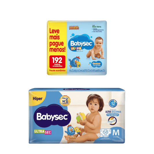 Kit com 2 Pacotes de Fralda Babysec Ultra Hiper M com 68 Unidades - e - dona