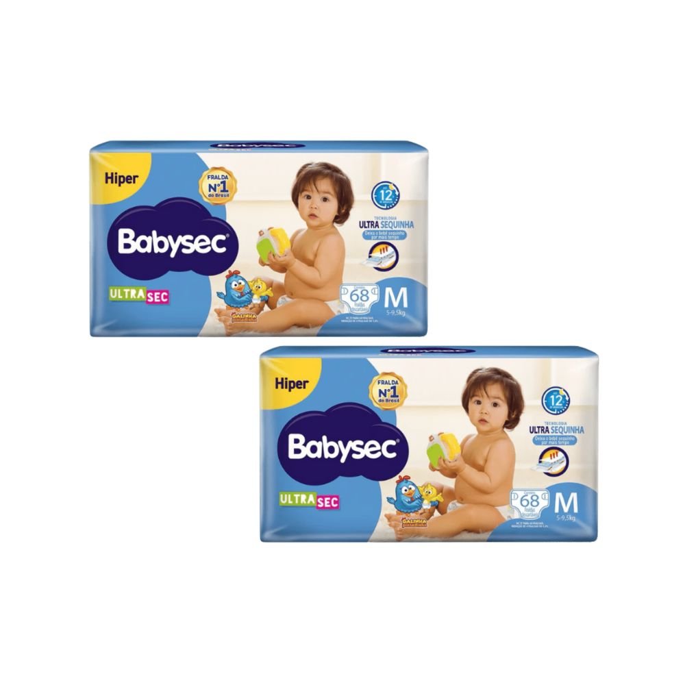 Kit com 2 Pacotes de Fralda Babysec Ultra Hiper M com 68 Unidades - e - dona
