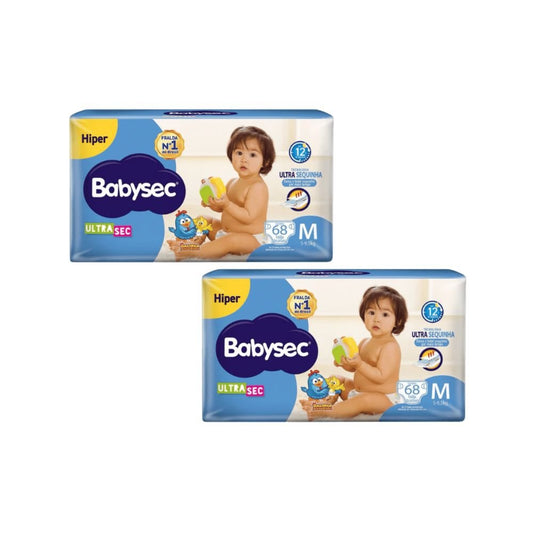 Kit com 2 Pacotes de Fralda Babysec Ultra Hiper M com 68 Unidades - e - dona