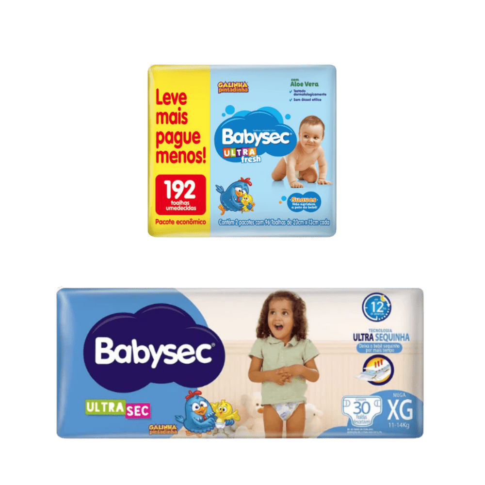Kit com 2 Pacotes de Fralda Babysec Ultra Mega XG com 30 Unidades - e - dona