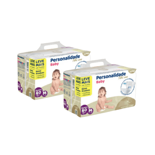Kit com 2 Pacotes de Fralda Personal Baby Total Care – 60 Unidades Cada - e - dona