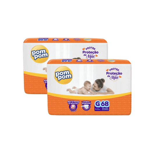 Kit com 2 Pacotes de Fralda Pom Pom Derma Protek – 68 Unidades Cada - e - dona