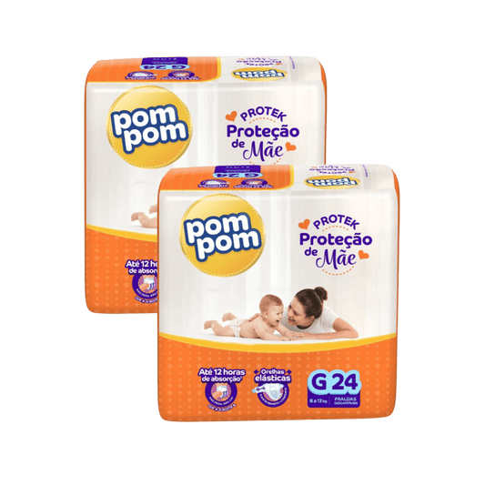 Kit com 2 Pacotes de Fralda Pom Pom Derma Protek G – 24 Unidades Cada - e - dona