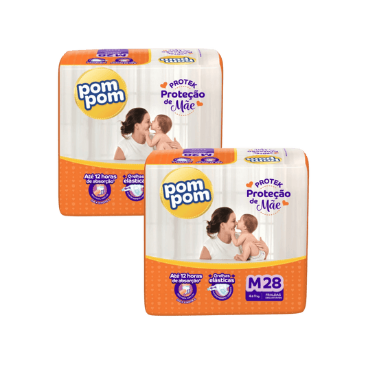 Kit com 2 Pacotes de Fralda Pom Pom Derma Protek M – 28 Unidades Cada - e - dona