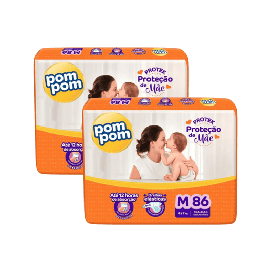 Kit com 2 Pacotes de Fralda Pom Pom Derma Protek M – 86 Unidades Cada - e - dona