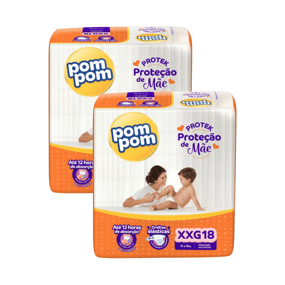 Kit com 2 Pacotes de Fralda Pom Pom Derma Protek XXG – 18 Unidades Cada - e - dona