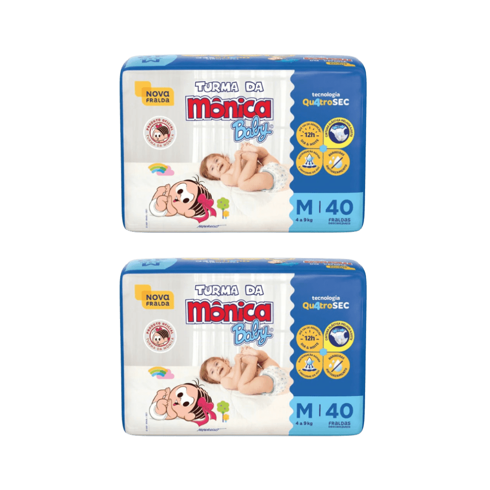 Kit com 2 Pacotes de Fralda Turma da Mônica Econômica M – 40 Unidades Cada - e - dona