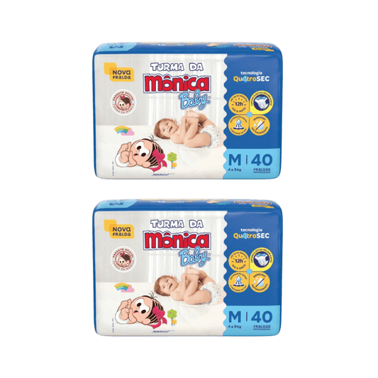 Kit com 2 Pacotes de Fralda Turma da Mônica Econômica M – 40 Unidades Cada - e - dona