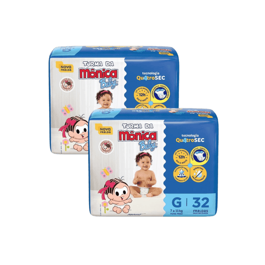 Kit com 2 Pacotes de Fralda Turma da Mônica G – 32 Unidades Cada - e - dona